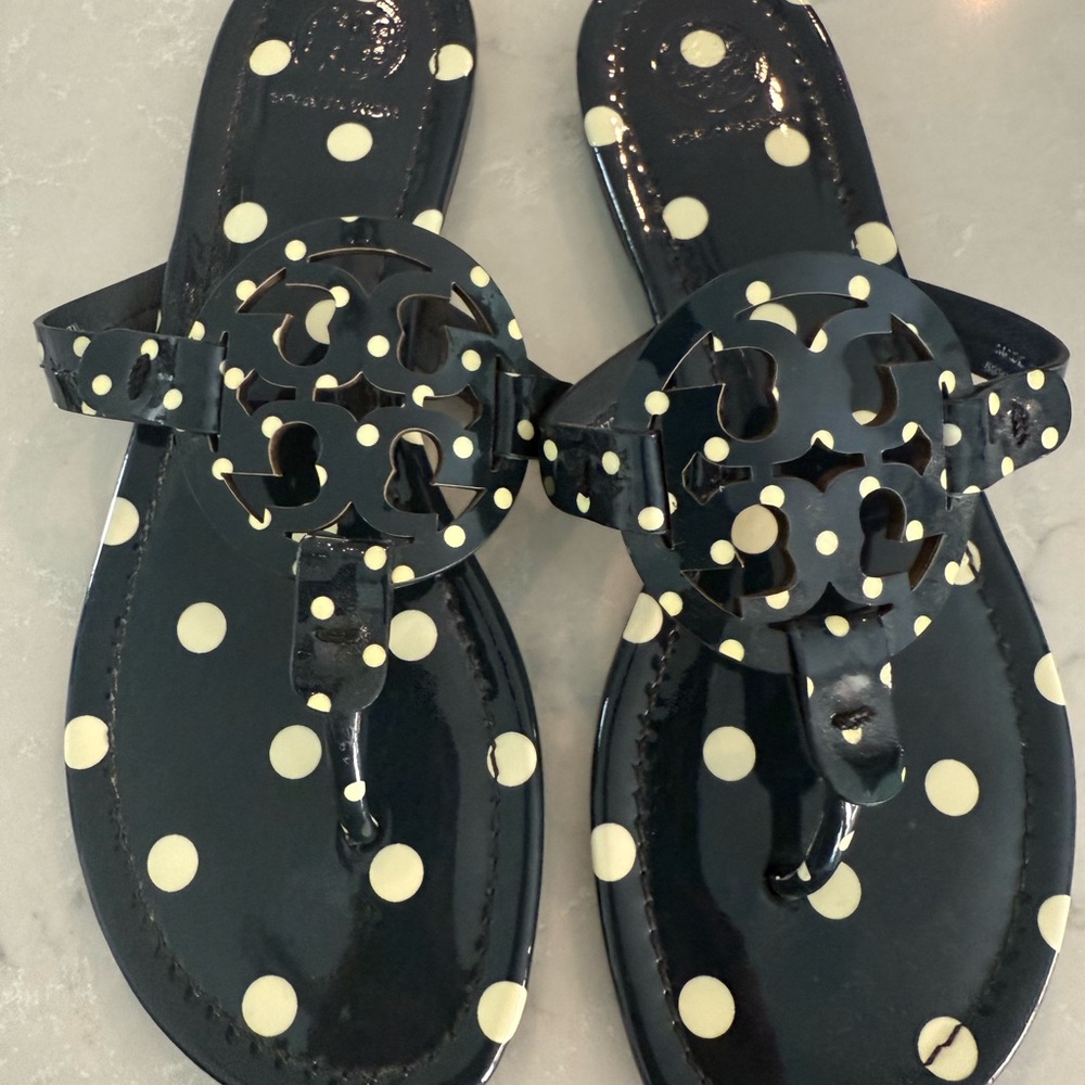 Tory Burch Black and Cream Polka Dot Sandals